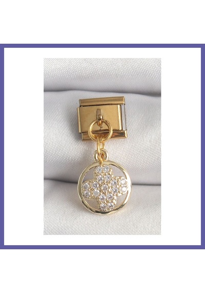 Bezos 316l Çelik Gold Renk Sallantı Zirkon Taşlı Yonca Model Nomination Charm Nıda