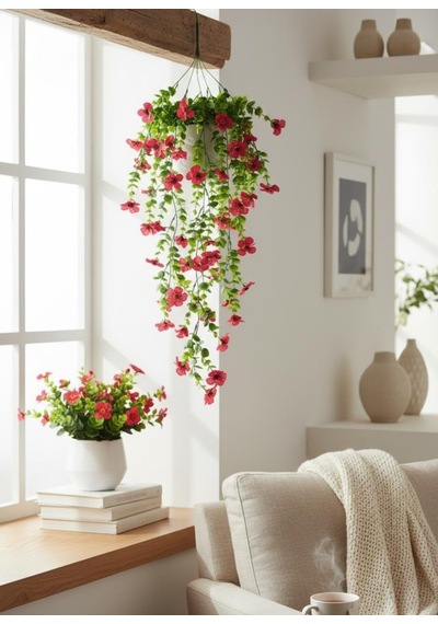 Yapay Çiçek Fuşya Sarkan Mineli Okaliptus Şimşir Yapay Sarmaşık 5dal 60cm Pembe