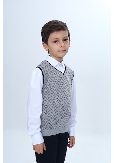 Toontoy Kids Toontoy Erkek Çocuk Regular Fit V Yaka Kare Desenli Okul Süveter - Garni & 2 İplik Gri Toontoy Kids Toontoy Erkek Çocuk Regular Fit V Yaka Kare Desenli Okul Süveter - Garni & 2 İplik Gri