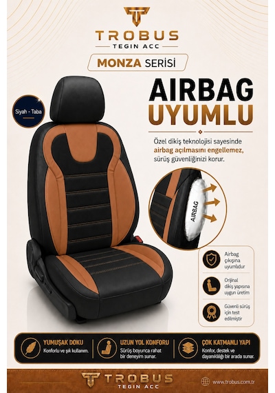 Tofaş Kuş 1993+ Uyumlu Monza Serisi Siyah Taba Oto Koltuk Kılıfı