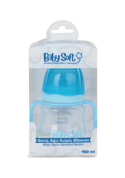 Baby Soft Geniş Ağız Kulplu Biberon 150 Ml - Mavi