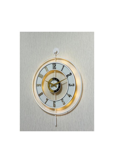 Pey Aksesuar Metal Camlı Duvar Saati 50 X 70 Cm Orta Boy Işıklı Gerçek Cam M51-beyaz-şeffaf-beyaz-gold M51-beyaz-şeffaf-beyaz-gold