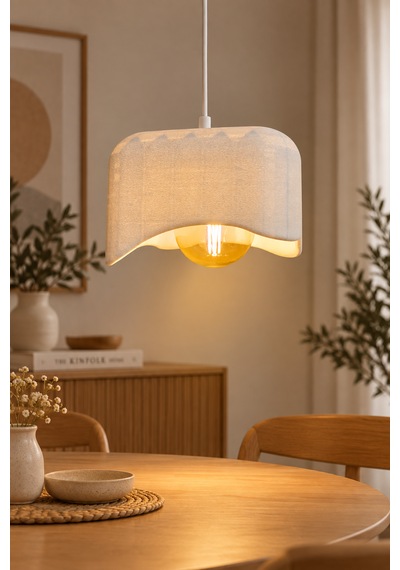 Beton Görünümlü Tekli Kare Sarkıt Avize Modern Bohem Salon Mutfak G95 Rustik Led Ampul Hediyeli Beyaz