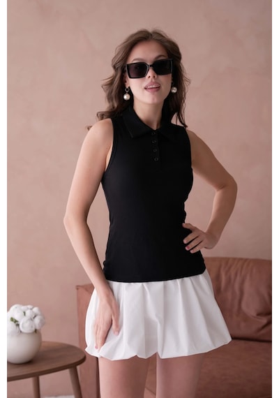 Park Karon Polo Yaka Kolsuz Basic T-shirt Siyah