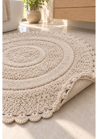 Alanur Bodrum Tufting Cotton Pamuklu El Işi Örgülü 90 X 90 Cm Paspas 110 Bej