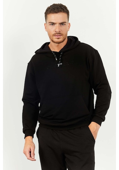 Tommy Life Siyah Kapüşonlu Kanguru Cep Lastik Paça Erkek Oversize Eşofman Takımı - 85117 Siyah