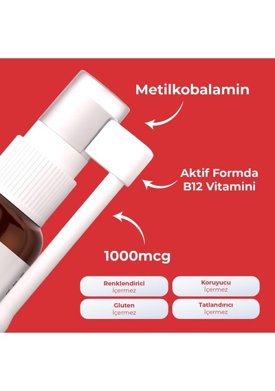 Vitamin B12 Methylcobalamin 1000 Mg Sprey Damla Takviye Edici Gıda 10 Ml
