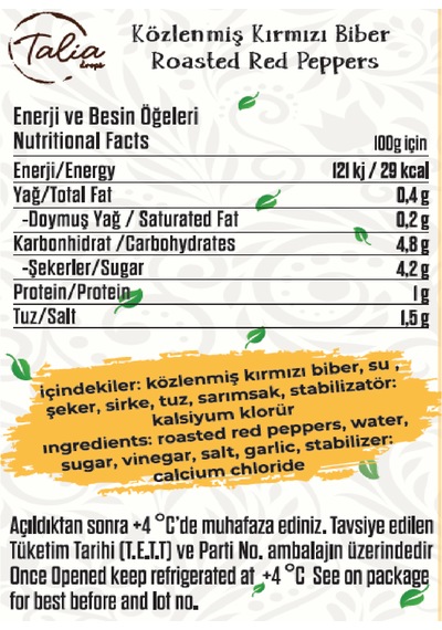 Talia Közlenmiş Biber Bütün 4200g A12