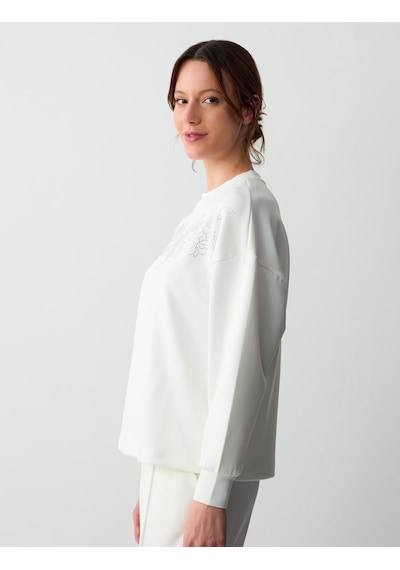 Jimmy Key Beyaz Bisiklet Yaka Uzun Kollu Çiçek Desenli Örme Sweatshirt 5sw232779100