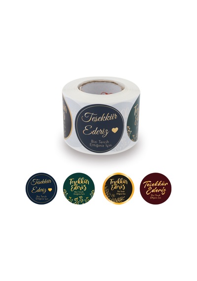 Pp Metalize Teşekkür Ederiz Etiketi 50mm Çapında 500 Adet 4 Tasarım