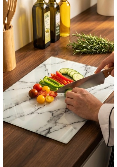Makri Home Çiçek Desenli Cam, Kesme Tahtası, 25 35 Cm Çok Renkli