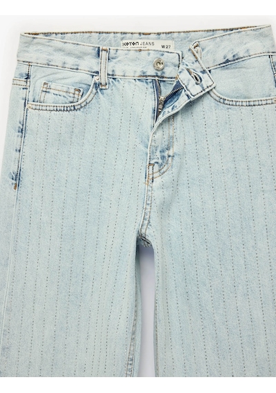 Koton Straight Taşlı Mavi Kadın Jean Pantolon 6sal40024md Mavi
