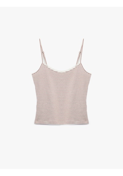Koton Pamuklu Çizgili Askılı Pijama Üstü Kırmızı Çizgili 6slk90054mk