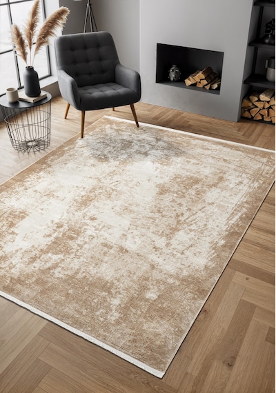 Cosmos Cs003b Bej Halı Modern Detaylı Pamuk Taban Viskon Tozuaz Salon Yatak Odası Koridor Halısı-675 Bej