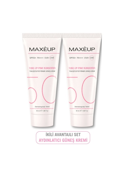 Maxeup Glutatyon Hyaluronik Asit Etkili Ton Eşitleyici ve Aydınlatıcı Renkli Güneş Kremi SPF50+ 2 x 50 ML﻿﻿