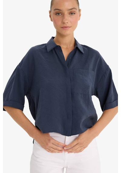 Defacto Loose Fit Modal Kısa Kollu Gömlek F9331ax25aunv256 Lacivert