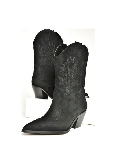 Fox Shoes T267655002 Siyah Süet Kalın Topuklu Kadın Bot Siyah-Süet Siyah