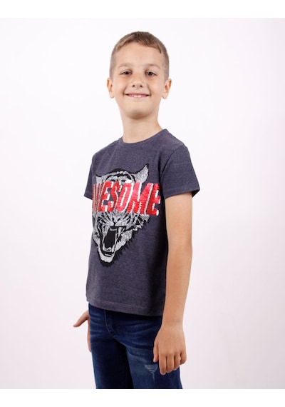 Toontoy Kids Toontoy Erkek Çocuk Baskılı Bisiklet Yaka Kısa Kollu Tişört Antrasit