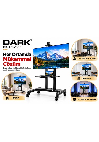 Dark Dk-ac-vs05 52"-110" 100kg Tekerlekli Profesyonel Tv Ve Fuar Standı Kamera & Av Raflı