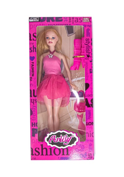 Anlily Moda İkonu Oyuncak Bebek Ve Aksesuarları 30 Cm Pembe Elbiseli Set