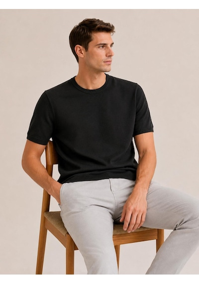 Classics Men Turbulance Slim Fit Erkek Kısa Kol Triko Tişört 7675 Siyah