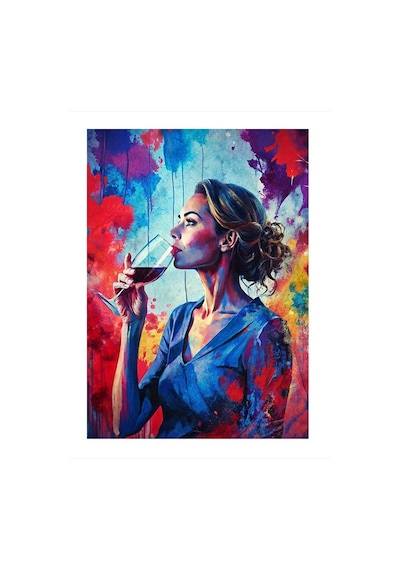 Şarap İçen Kadın Desenli Mdf Tablo 35cm X50cm