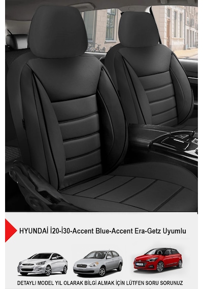 Jet Deri Oto Koltuk Kılıfı - Hyundai İ20-i30-accent-blue-era-getz Uyumlu Siyah