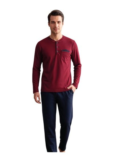 Over Sleep By Poleren Over Sleep 2401 Erkek Kışlık Süprem Pijama Takımı Bordo