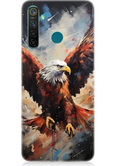 Realme 5 Pro Uyumlu Beyaz Başlı Siyah Kartal Desenli Silikon Kılıf