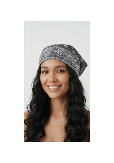 Mollycrush Unisex Gri Şal Desenli Bandana Günlük Saç Aksesuarı, Boyunluk Ve Outdoor Fular Gri