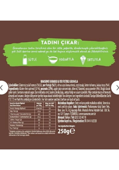 Glutensiz Yerfıstıklı Kakaolu Granola 250 G