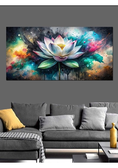 Kanvas Tablo Mavi Ve Yeşil Lotus Çiçeği