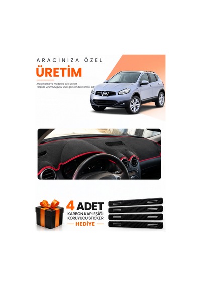 Nissan Qashqaı J10 2007-2014 Uyumlu Torpido Koruma Örtüsü Oto Kılıfı - Siyah Kırmızı