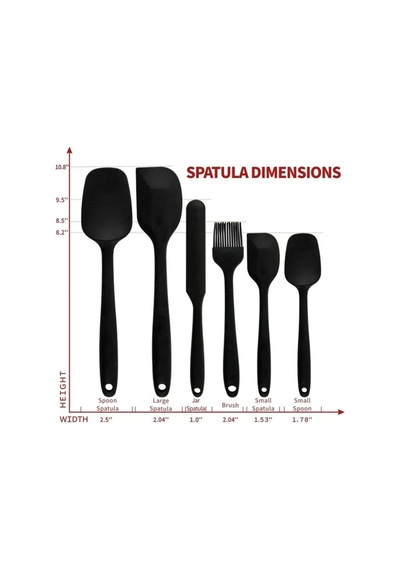 6lı Takım Yanmaz Yapışmaz Mutfak Pasta Silikon Yumurta Fırçası Kaşık Bıçak Spatula Seti Gri