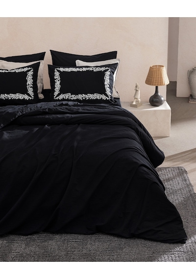 Madame Coco Linda Tek Kişilik %100 Pamuk Nakışlı Yıkamalı Gofre Çarşaflı Nevresim Takımı - Siyah 8684427292822 Çok Renkli