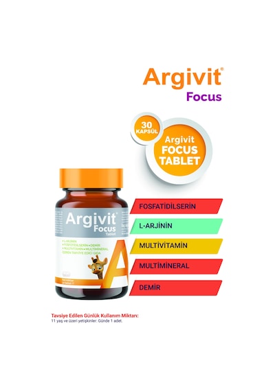 Focus 2 Li Paket L-arjinin, Fosfotidilserin, Demir, Multivitamin Ve Multimineral İçeren 30 Tablet
