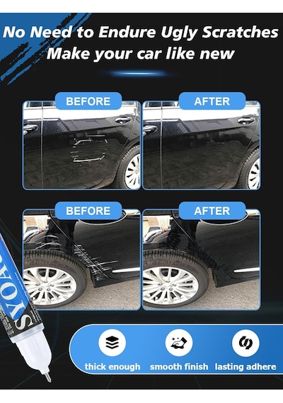 Syoauto Otomobiller İçin Siyah Düzeltme Boyası, Çizik Onarımı, Araç Onarım Boyası, 2'si 1 Arada, 12 Ml