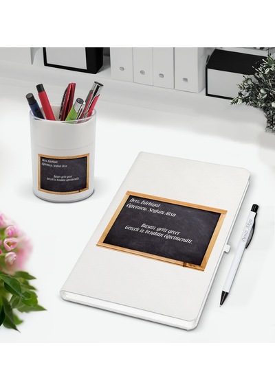 Bk Gift Kişiye Özel İsimli Okul Tahtası Tasarımlı Defter Kalem Ve Kalemlik Hediye Seti, Öğretmene Hediye, Öğretmenler Günü - 1 Kobitmeyencom33563 Bk G