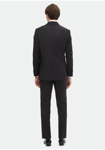 Ramsey Siyah Düz Thin&taller Slim Fit Kruvaze Yaka Dokuma Smokin Takım Elbise