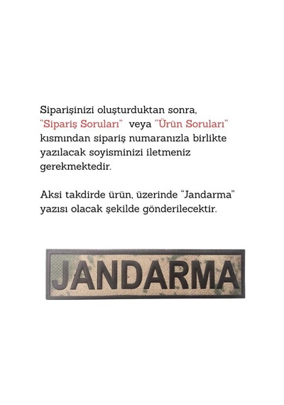 Pvc Jandarma Eğitim Tpu Arkası Cırtlı Soy İsim Yazdırılabilir İsimlik 1 Adet