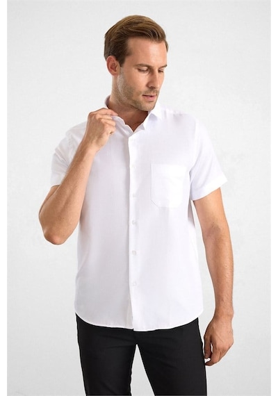 Süvari Beyaz Regular Klasik Yaka Düz Twill Torba Cep Düz Kısa Kollu Klasik Gömlek Sgm1007500001-bey