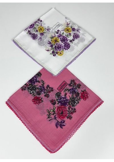 Eripek 2'li Paket Oyalı % 100 Pamuk Tülbent 6805 Beyaz-Pembe 20249814