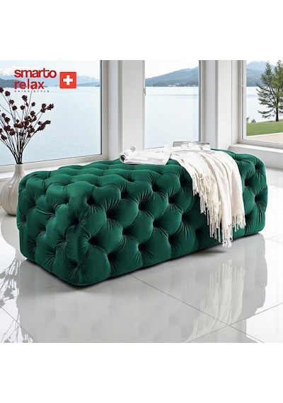 Smarto Relax Puf Soglio Ayaksız Kapitoneli Dekoratif 100x100x45 Cm Yeşil Yeşil