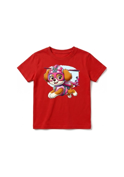 Urbantrendstore Paw Patrol Unisex Kız Çocuk Bisiklet Yuvarlak Yaka Basic Kısa Kollu %100 Pamuk Tişört Kırmızı