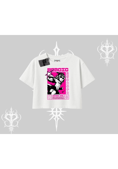 Startmore Startmore Oversize Crop Tshirt Heroic Anime Girl Japon Stil Grafik Baskılı Beyaz