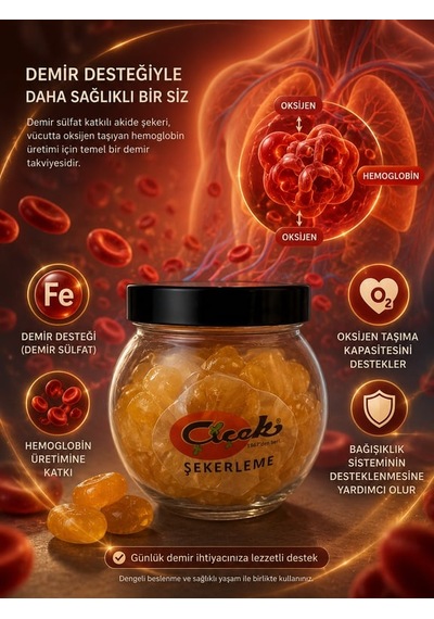 Çiçek Şekerleme Demir Sülfat Katkılı Akide Şekeri -100 Gr 16'li Paket