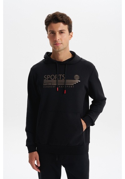 AR-MA Arma Erkek Slim Fit Örme Interlok Kapüşonlu Kanguru Cepli Sweatshirt Yazı Baskılı %80 Pamuk %14 Polyester %6 Elastane K30254685102 Siyah
