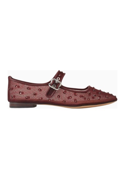Sam Edelman Michaela Bordo Kristal Işlemeli, Mesh Kare Burun Tokalı Mary Jane Kadın Ayakkabı