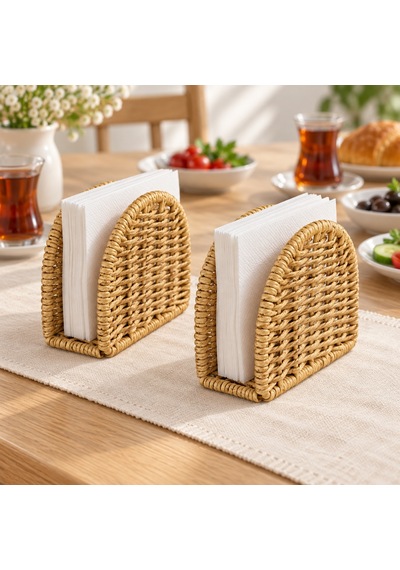 Rattan Peçetelik - İkili Kahverengi