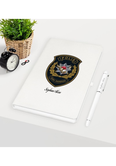 Kişiye Özel Polis Özel Harekat Temalı Beyaz Defter Kalem Seti Beyaz
